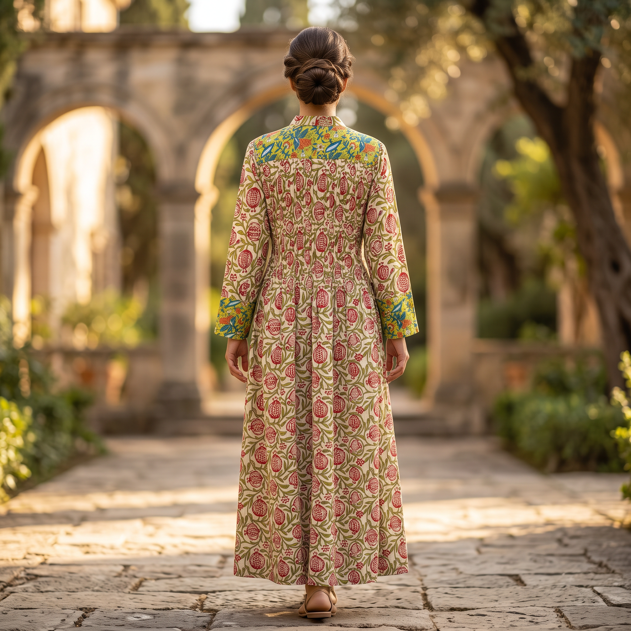 S/M Aafreen Printed Cotton Dress 57" Long Jalabiya RN 1026