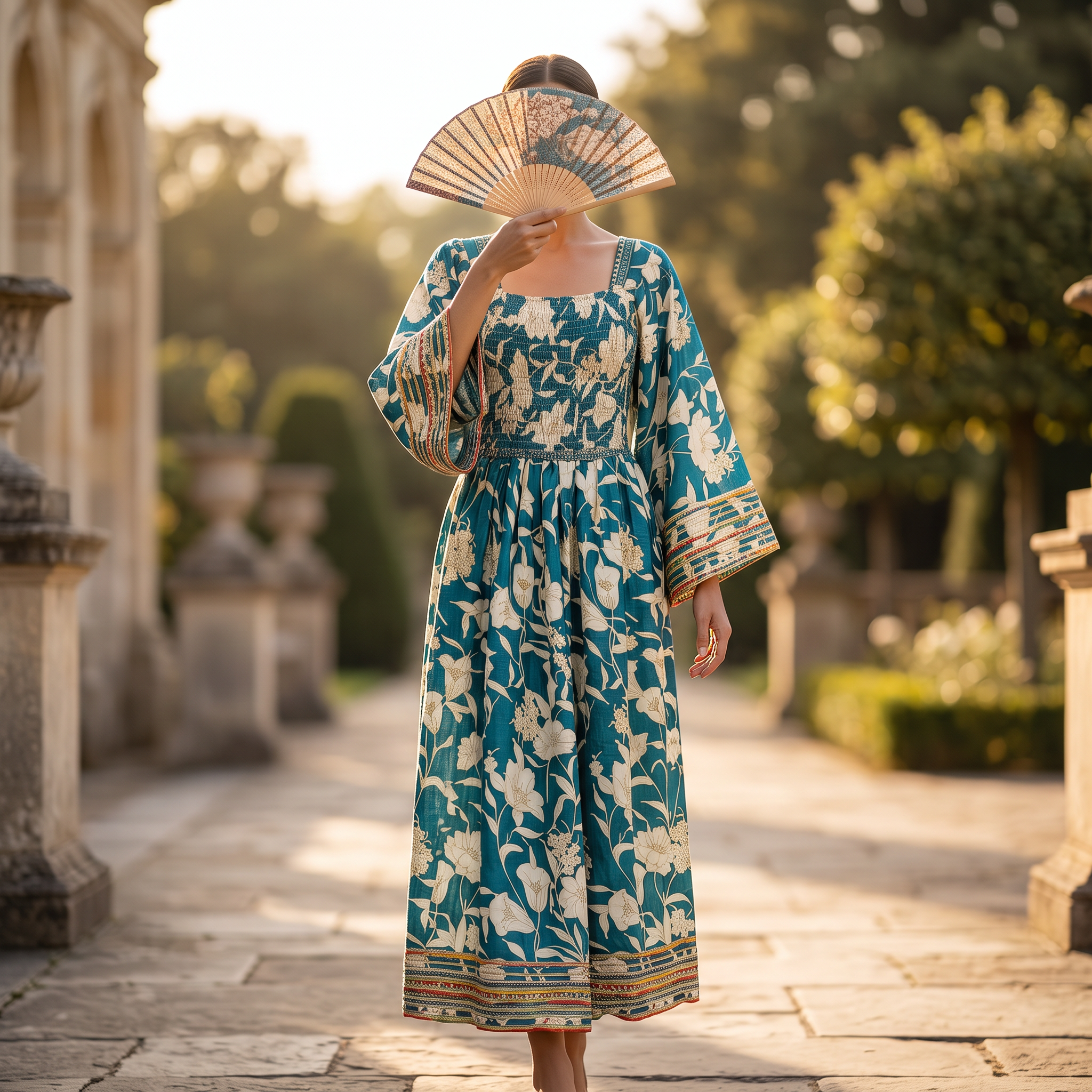 2XL/3XL Elzina Slik Printed Cotton Dress 57" Long Jalabiya RNY 1050