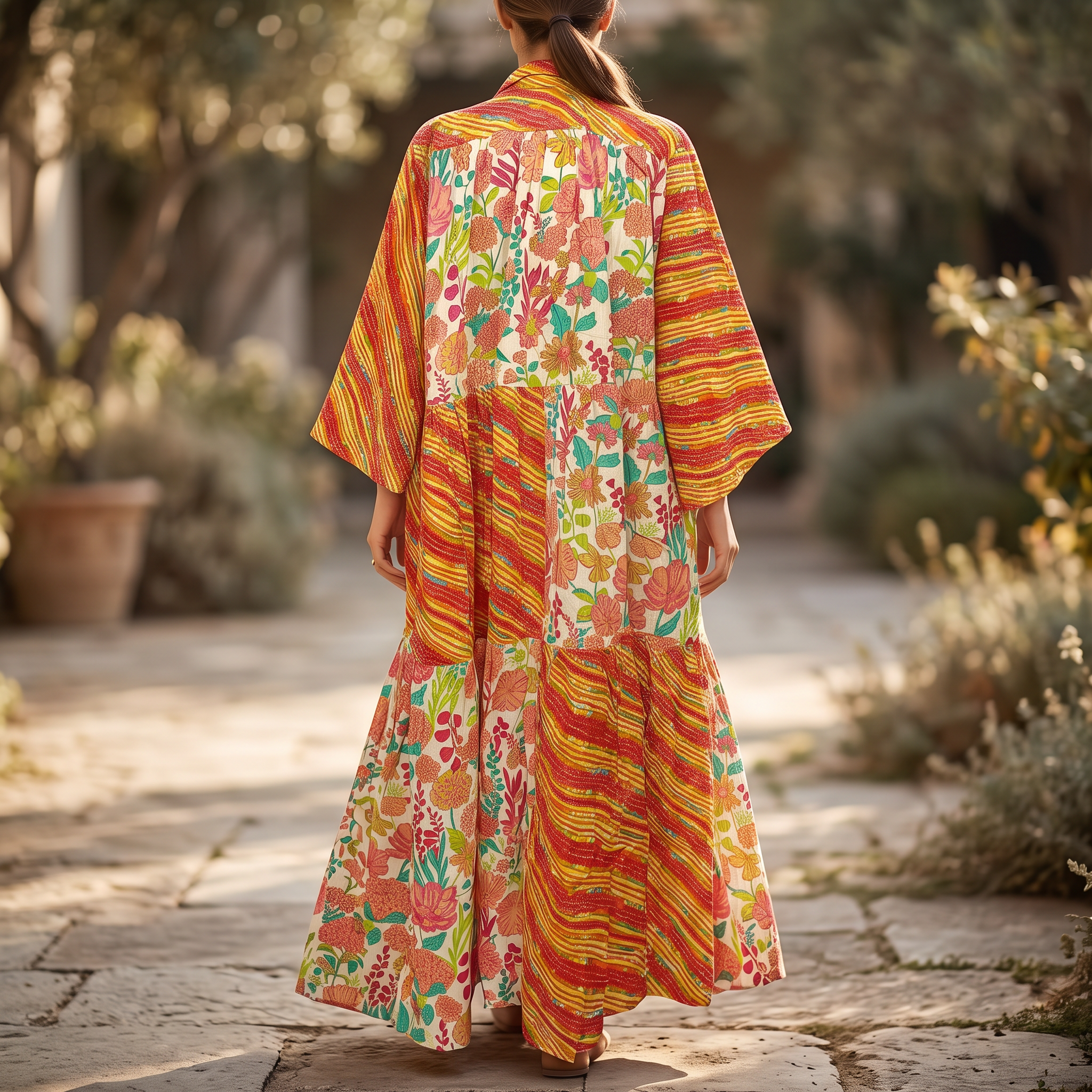 L-XL Fatim Printed Cotton Dress 57" Long Jalabiya RNY 1087