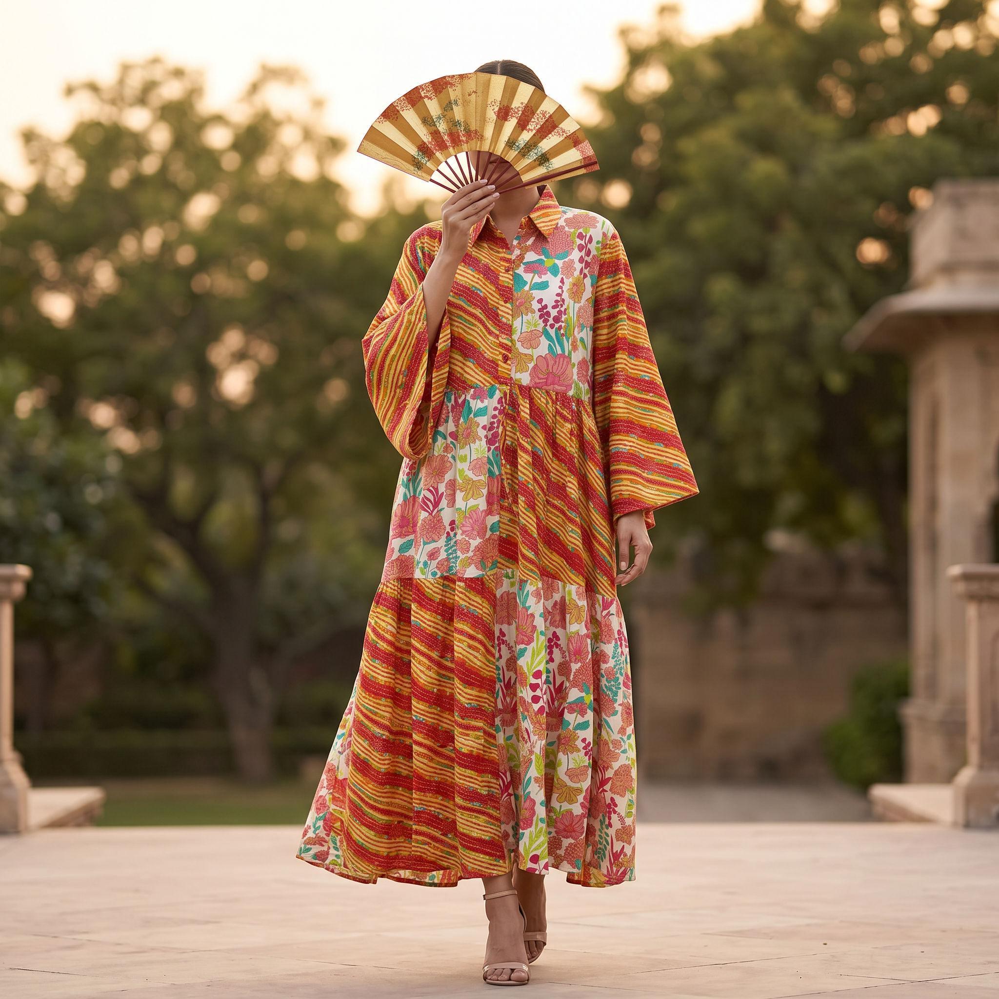 L-XL Fatim Printed Cotton Dress 57" Long Jalabiya RNY 1087