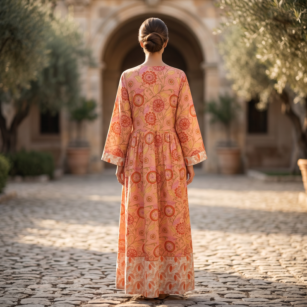 2XL-3XL Zaria Printed Cotton Dress 57" Long Jalabiya