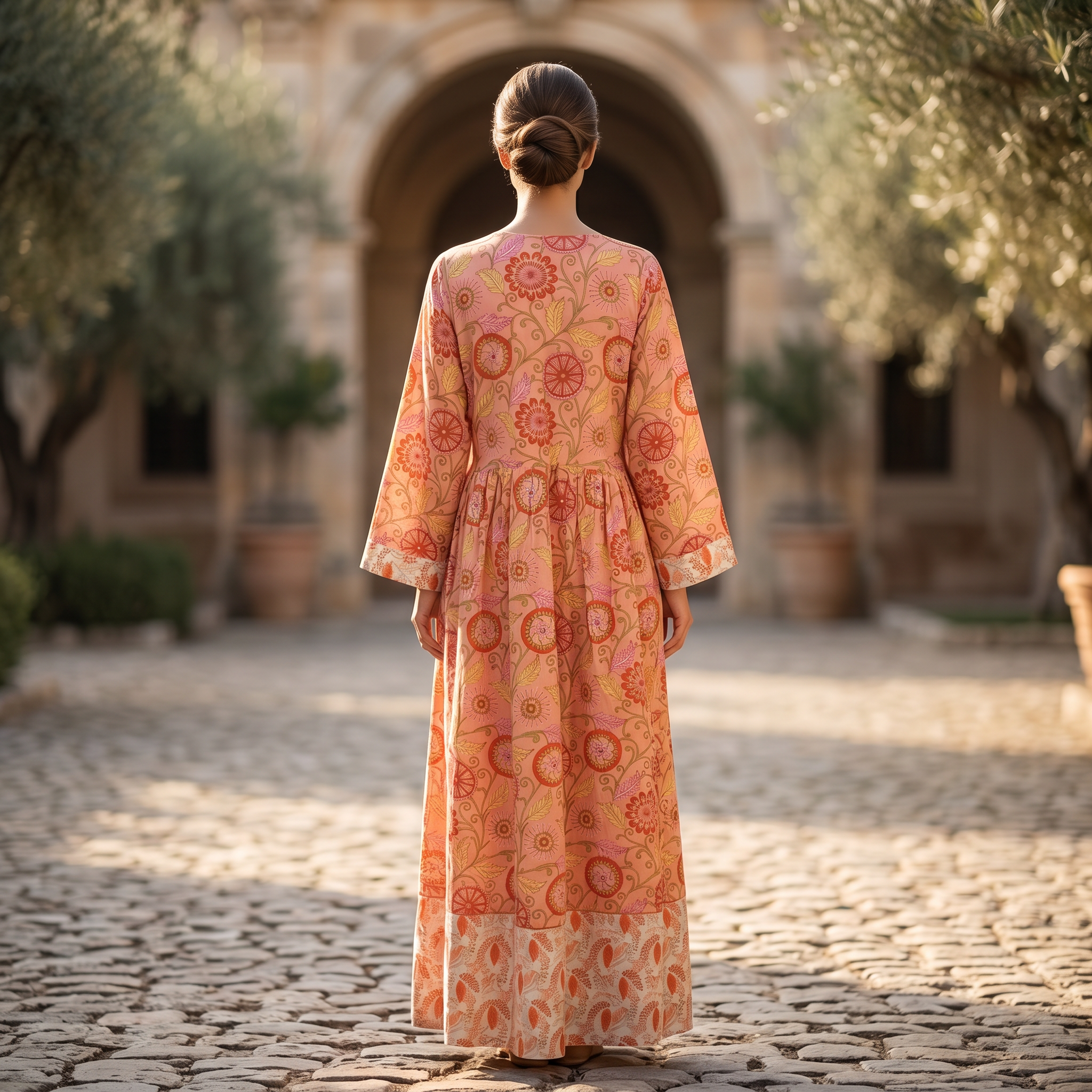 L-XL Zaria Printed Cotton Dress 57" Long Jalabiya