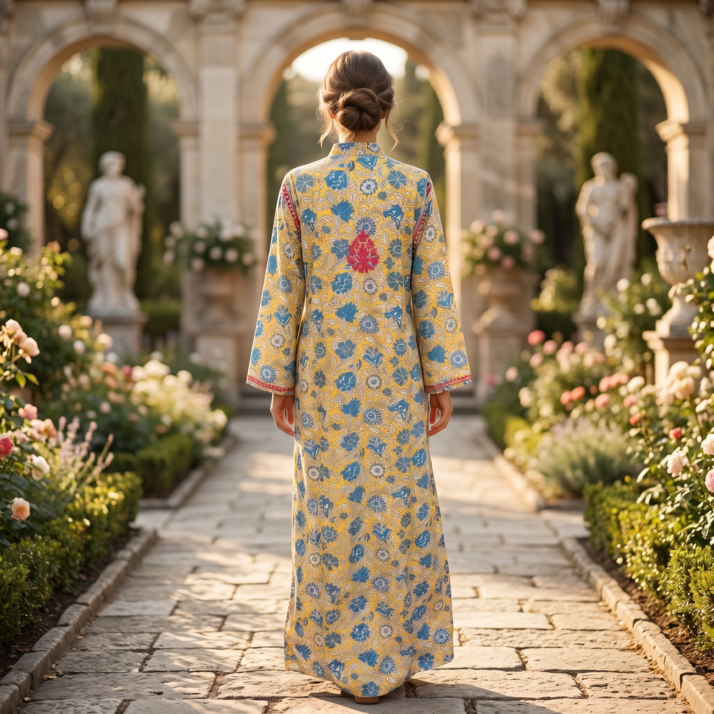 L-XL Sofi Printed Cotton Dress 57" Long Jalabiya