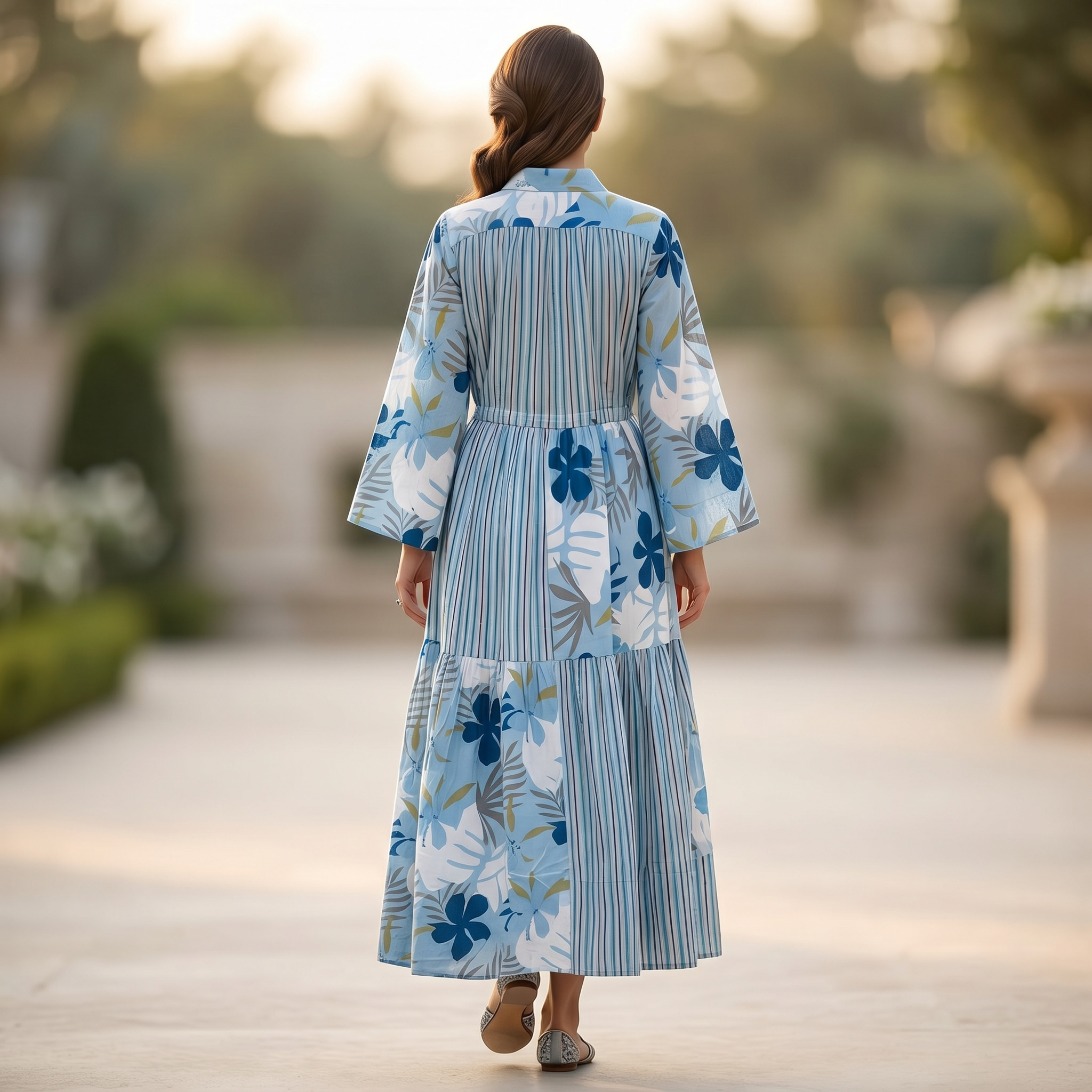 S-M Fatim Printed Cotton Dress 57" Long Jalabiya