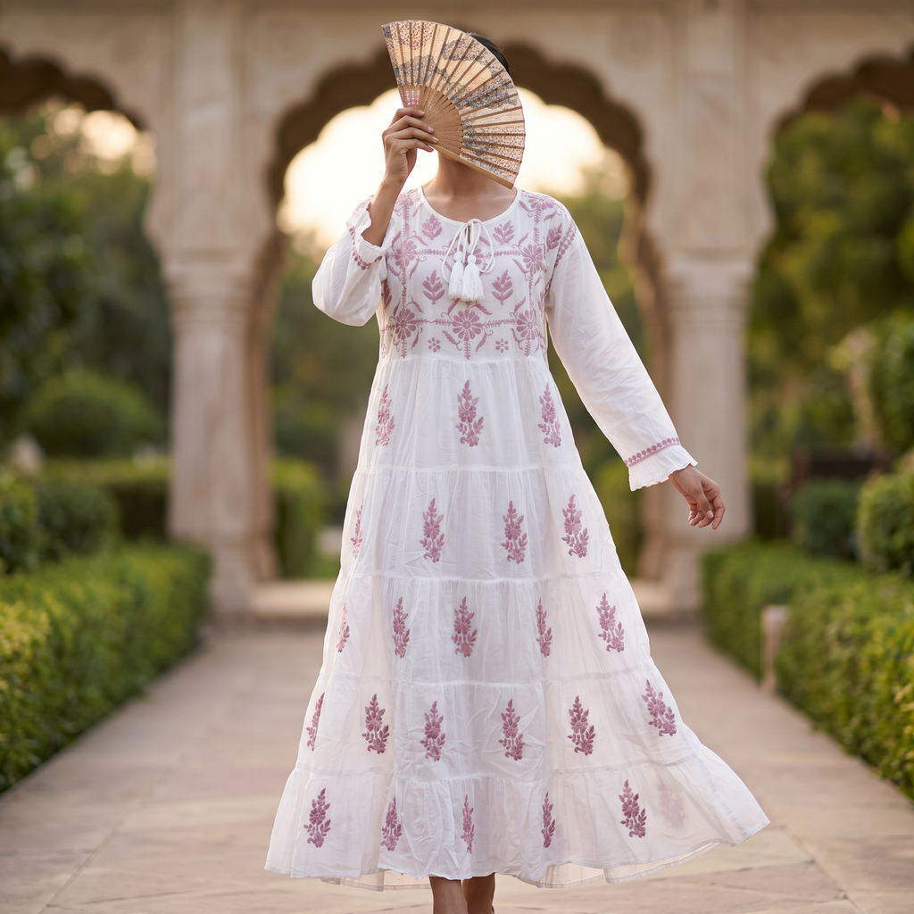 L-XL Razia Printed Cotton Dress 57" Long Jalabiya