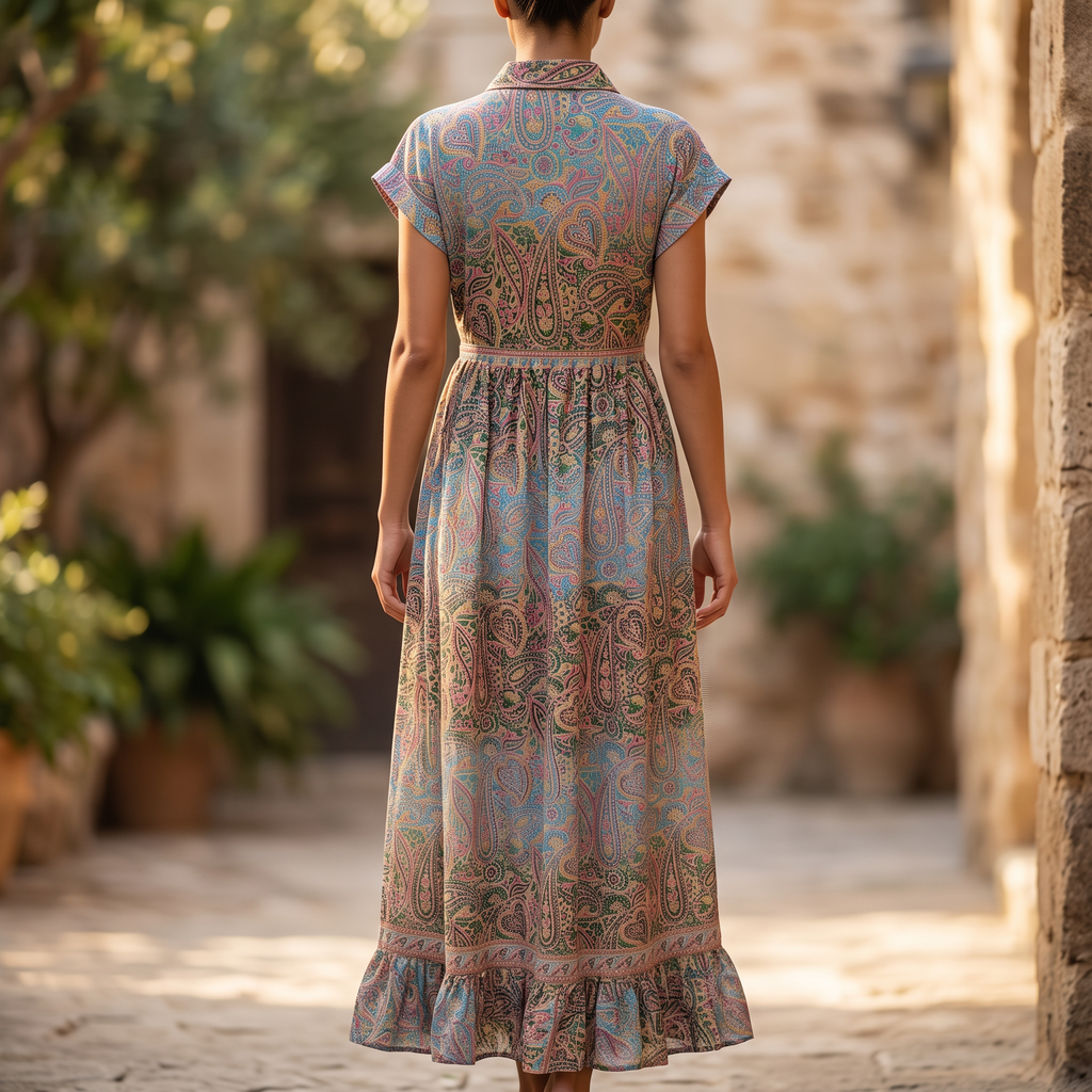 L/XL Amani Printed Cotton Dress 57" Short Sleeves Jalabiya RN 915