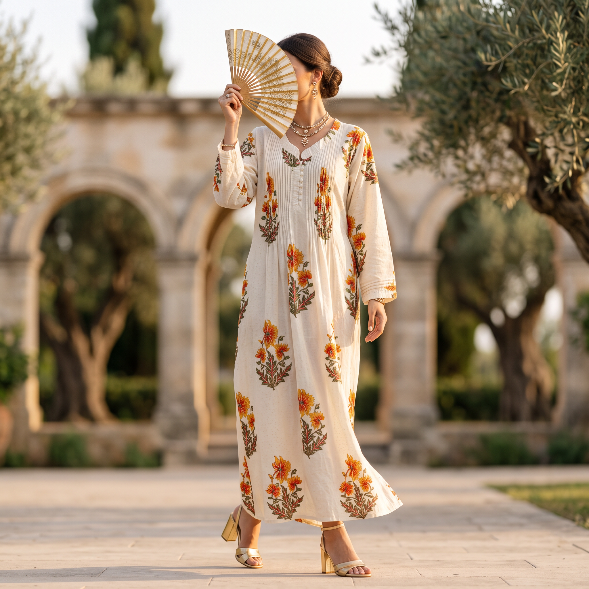 Sparrow L/XL Crystal Printed Cotton Dress 57" Long Jalabiya  RNY 1048