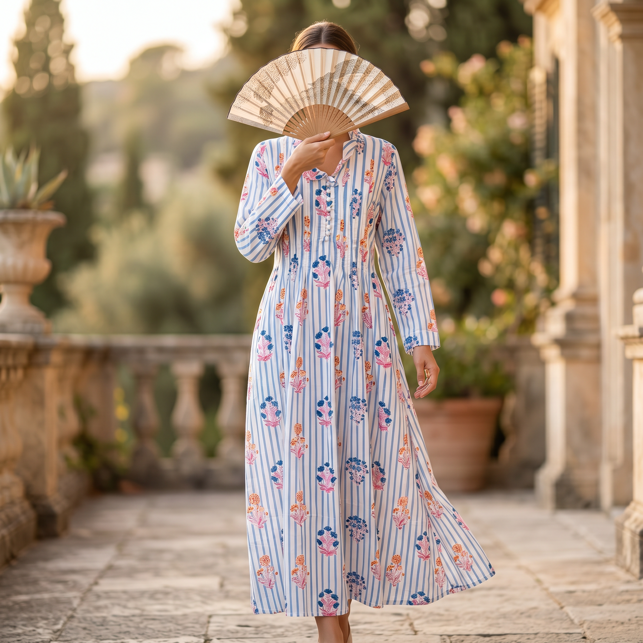 S-M Sparrow Printed Cotton Dress 57" Long Jalabiya TN 284