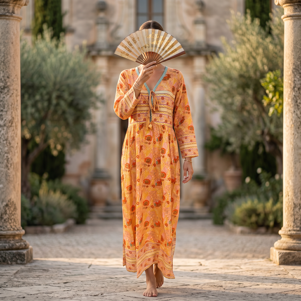 L-XL Beach Printed Cotton Dress 57" Long Jalabiya TN 276