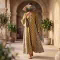 L/XL Mahdis Printed Cotton Dress 57" Long Jalabiya TNY 727