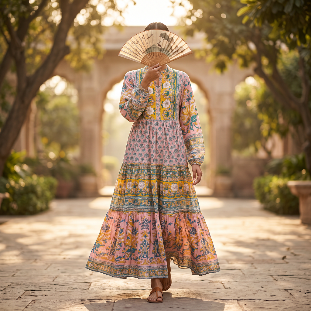 S-M Aina Printed Cotton Dress 54" Long Jalabiya TN 512
