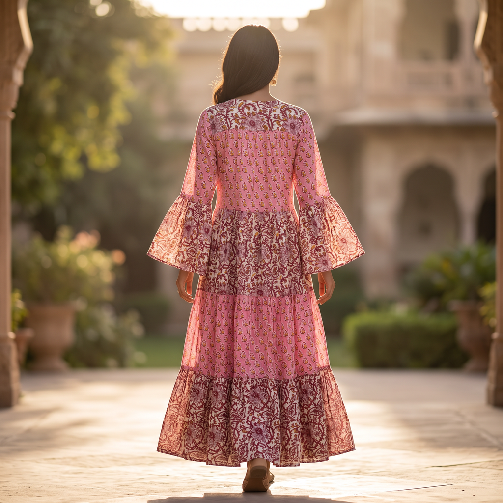S/M Crystal Moon Printed Cotton Dress 57" Long Jalabiya TNY 830