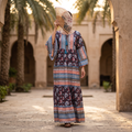 L-XL Gaby Crystal Printed Cotton Dress 57" Long Jalabiya RN 989