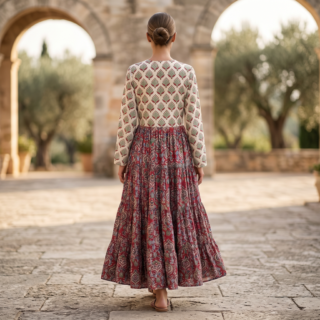 S/M Cindrella Printed Cotton Dress 57" Long Jalabiya