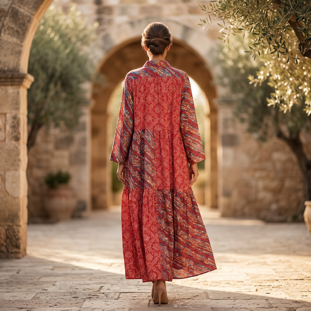 2XL-3XL Fatim Printed Cotton Dress 57" Long Jalabiya