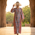 L-XL Goya Crystal Printed Cotton Dress 57" Long Jalabiya RN 1016