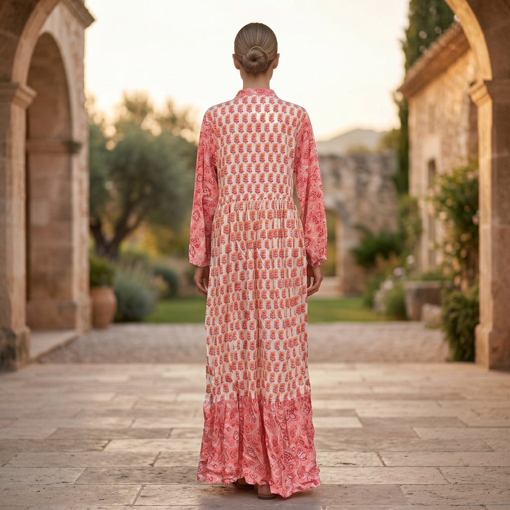S-M Bahira Printed Cotton Dress 57" Long Jalabiya