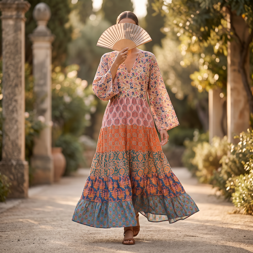 L/XL Amaira  Crystal  Printed Cotton Dress 54" Long Jalabiya RN 990