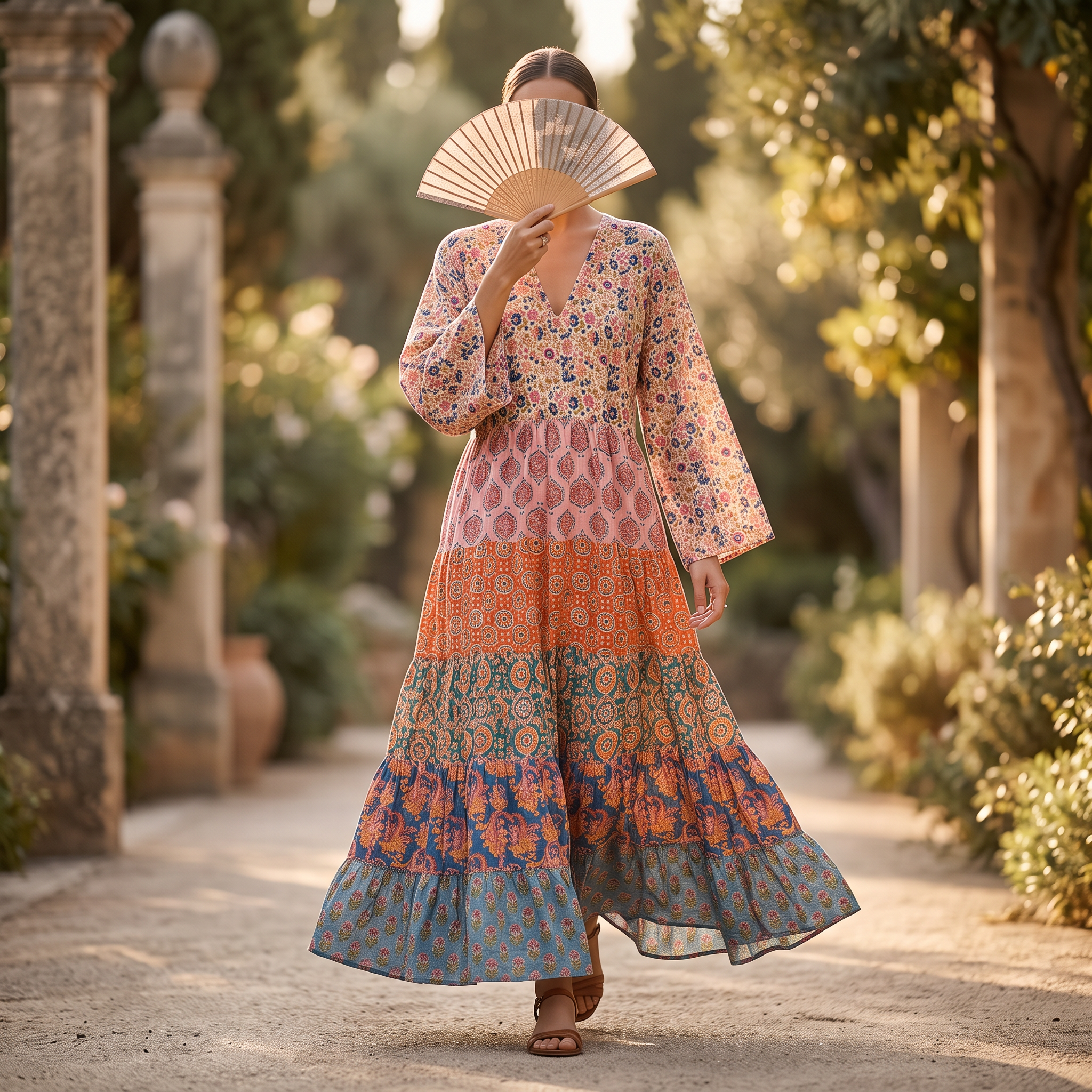 L/XL Amaira  Crystal  Printed Cotton Dress 54" Long Jalabiya RN 990