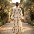S-M Cinderella Crystal Printed Cotton Dress 57" Long Jalabiya