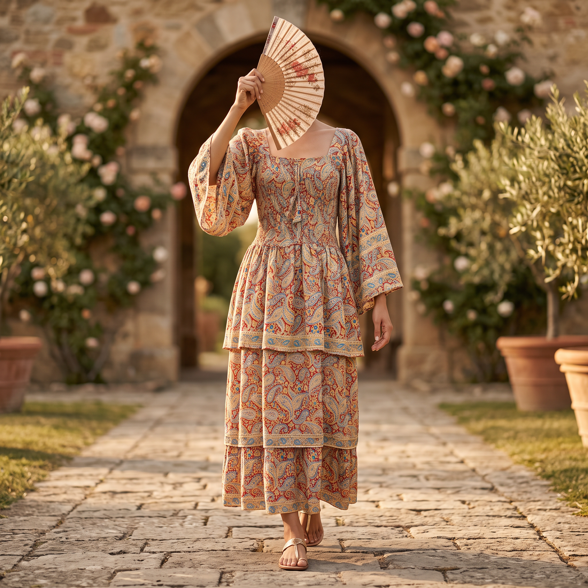 L/XL Rahima Printed Cotton Dress 57" Long Jalabiya RN 1005