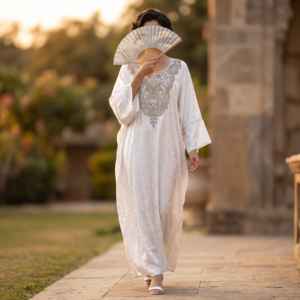 Silky Jacquard Kaftan Elegant Free-Size Luxury Abaya