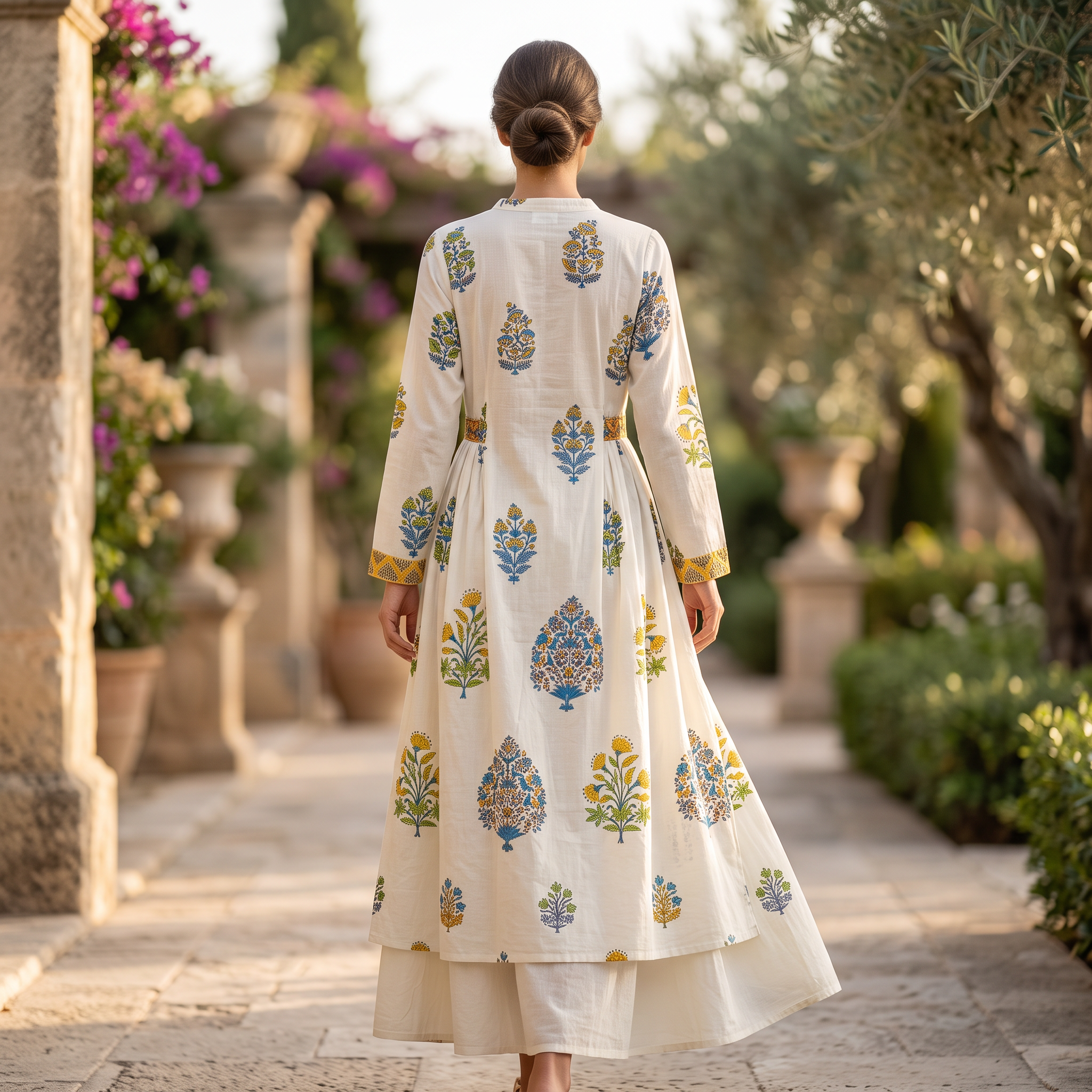 XS/S Arwa Printed Cotton Dress 54" Long Jalabiya RNY 1100