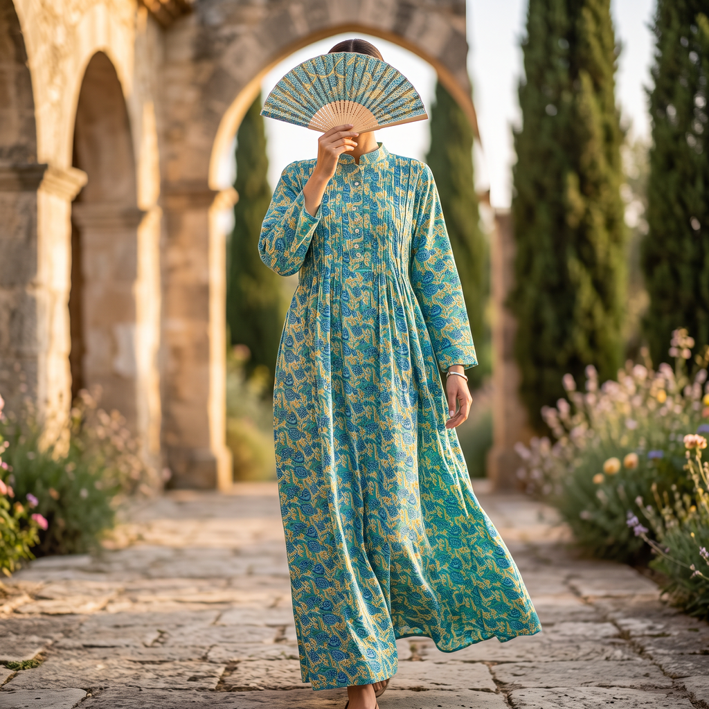 L/XL Afra Printed Cotton Dress 57" Long Jalabiya RN 1077