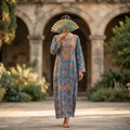 L-XL Fahar Printed Cotton Dress 57" Long Jalabiya