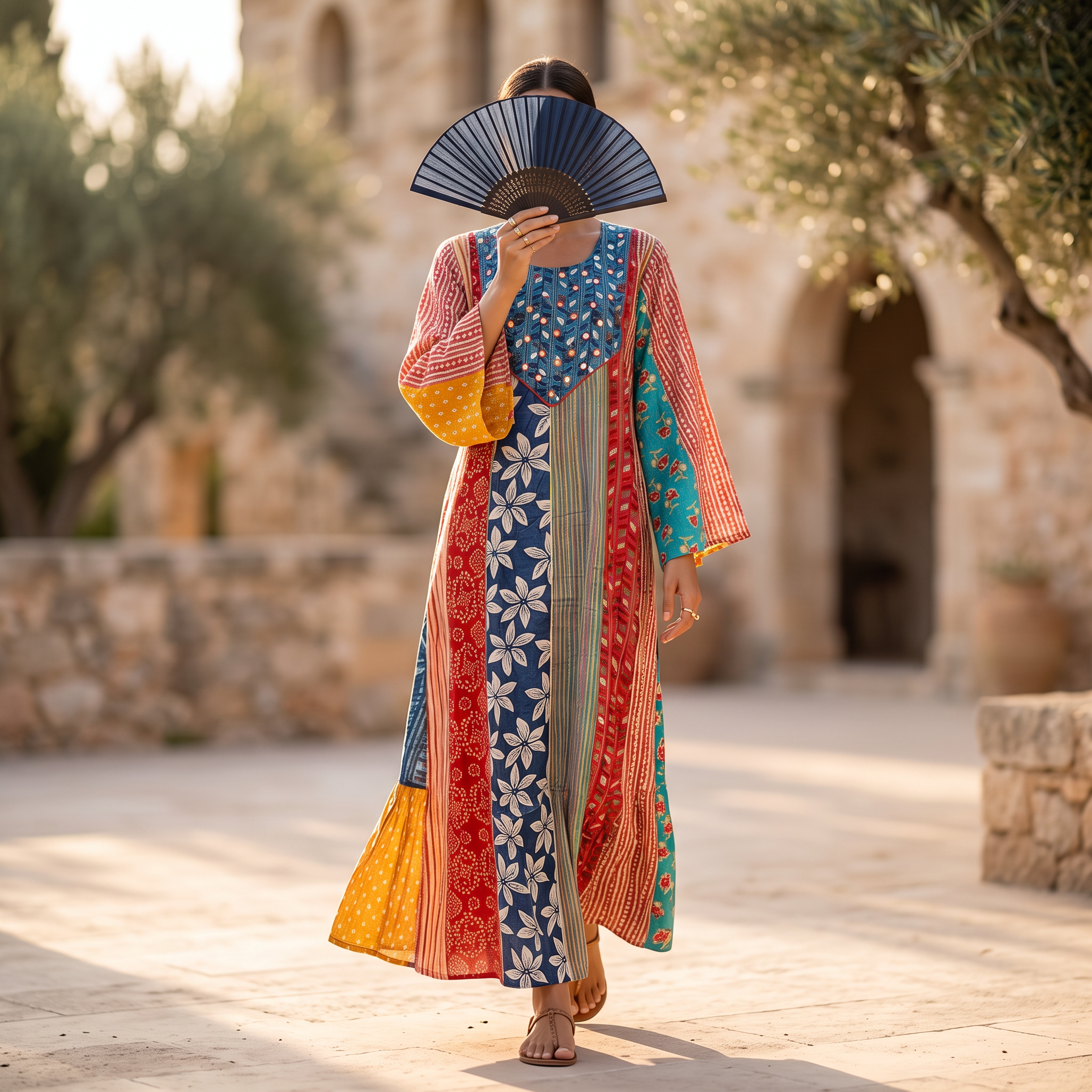 L-XL Malaysia Printed Cotton Dress 57" Long Jalabiya RN901