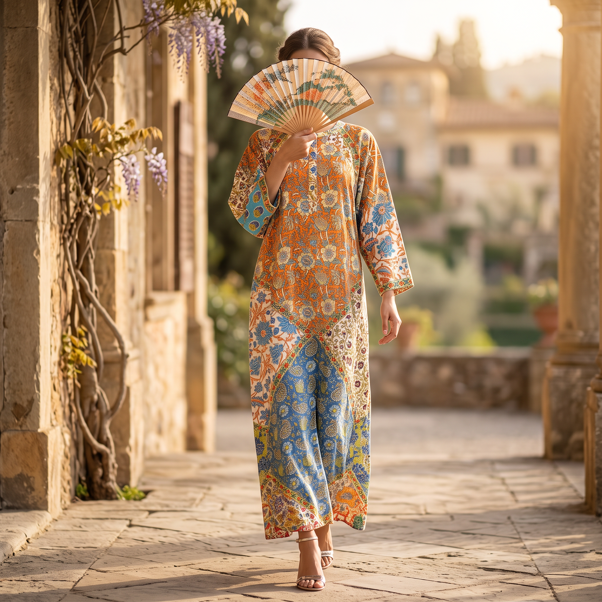 L-XL Takisha Crystal Printed Cotton Dress 57" Long Jalabiya RNY 1051