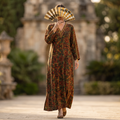 XS/S Teena Crystal Printed Cotton Dress 57" Long Jalabiya RN 933