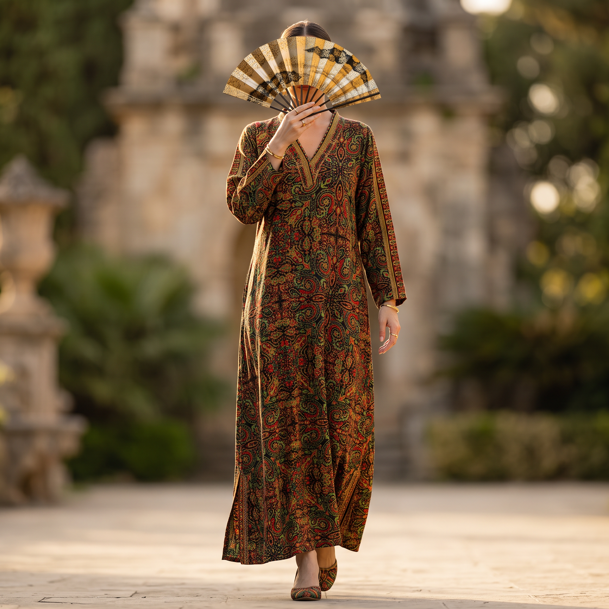 XS/S Teena Crystal Printed Cotton Dress 57" Long Jalabiya RN 933