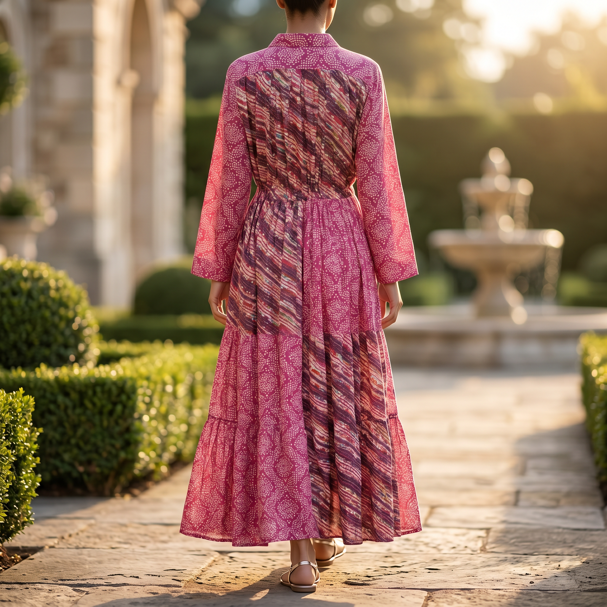S-M Fatim Printed Cotton Dress 57" Long Jalabiya