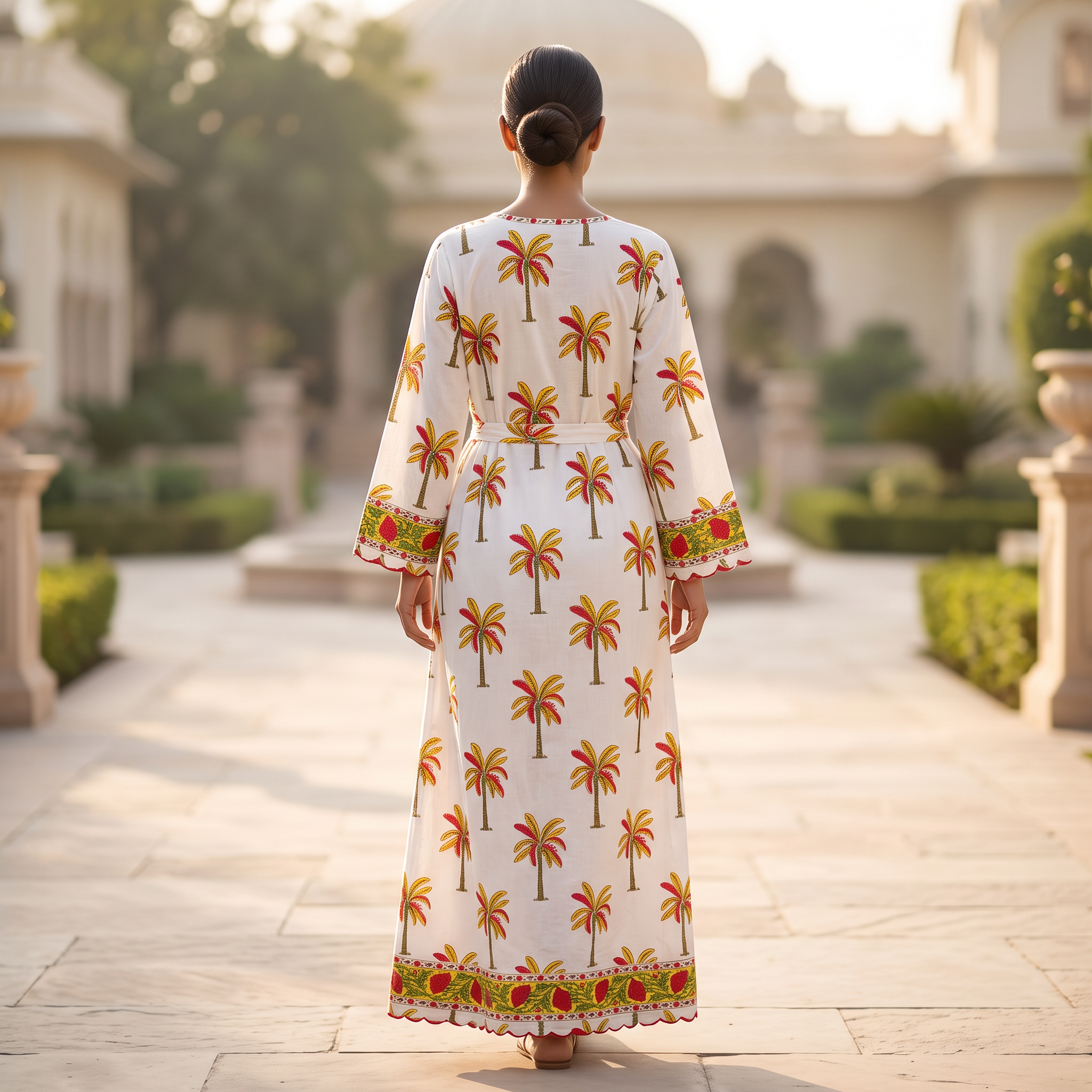 S/M Bhopali Crystal Printed Cotton Dress 57" Long Jalabiya  TNY 818