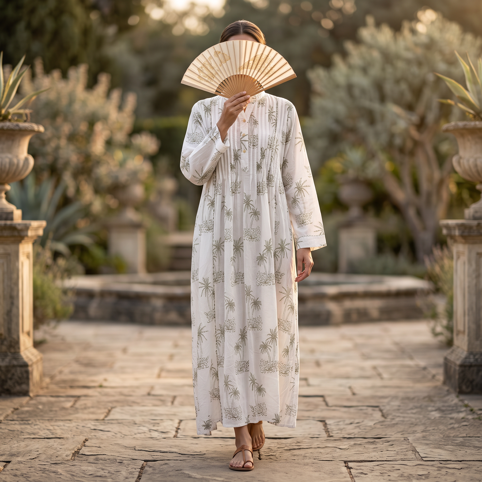 L/XL Afra Printed Cotton Dress 57" Long Jalabiya RN 980