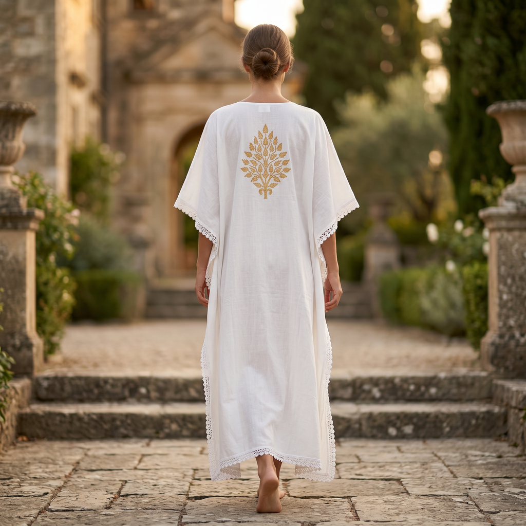 Free Size Embroidery Farasha Kaftan Cotton 57" Long Jalabiya TN 267