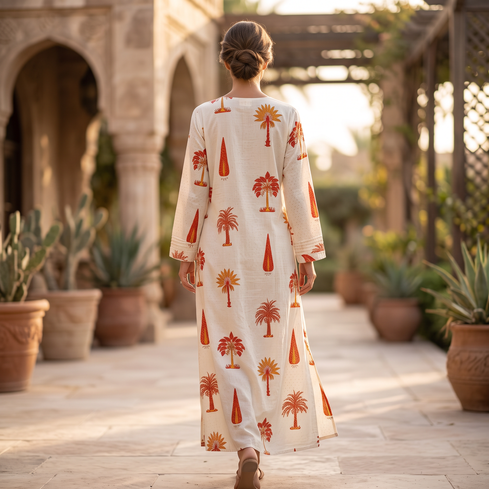 Sparrow L/XL Crystal Printed Cotton Dress 57" Long Jalabiya  RN 1036