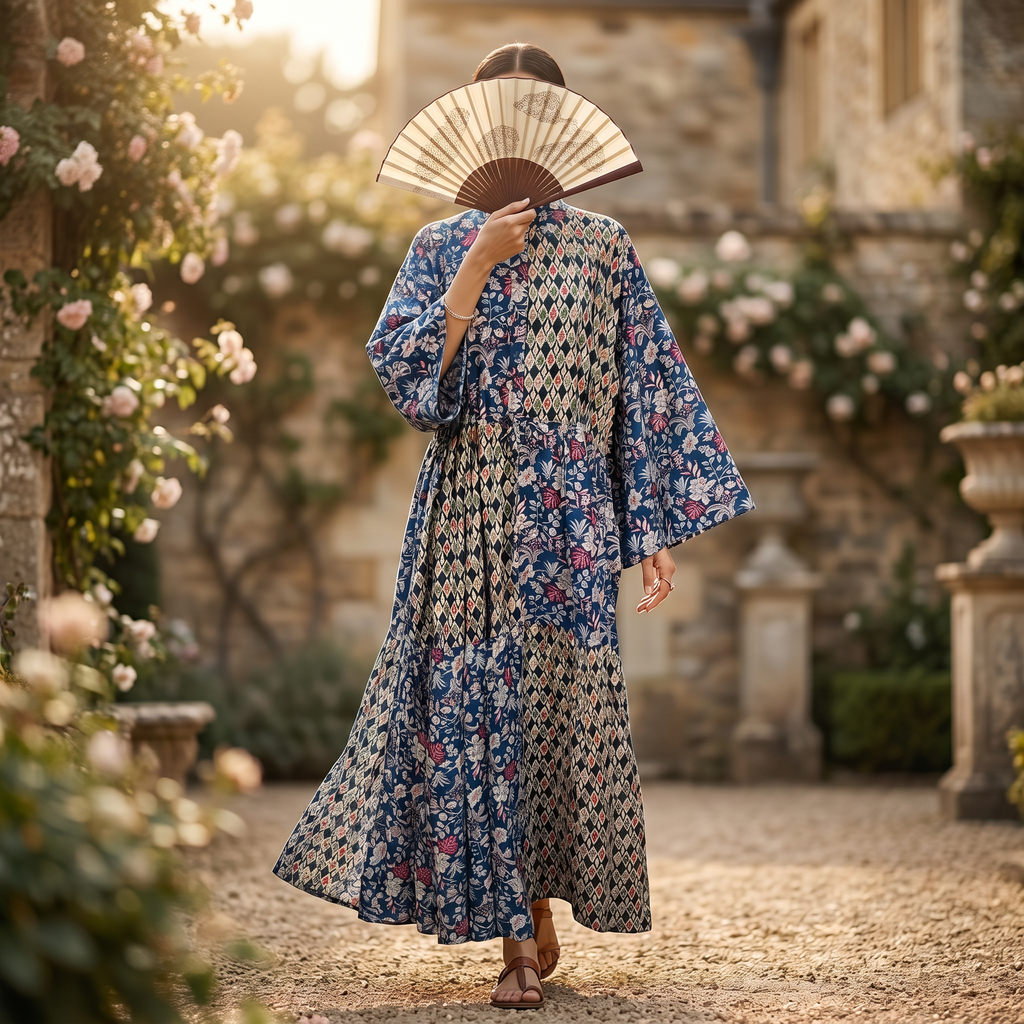L-XL Fatim Printed Cotton Dress 57" Long Jalabiya