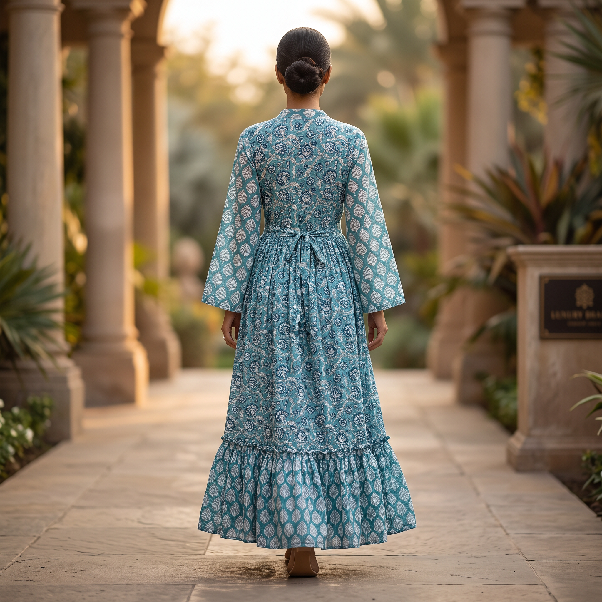 XS-S Bahira Printed Cotton Dress 54" Long Jalabiya  TNY 782