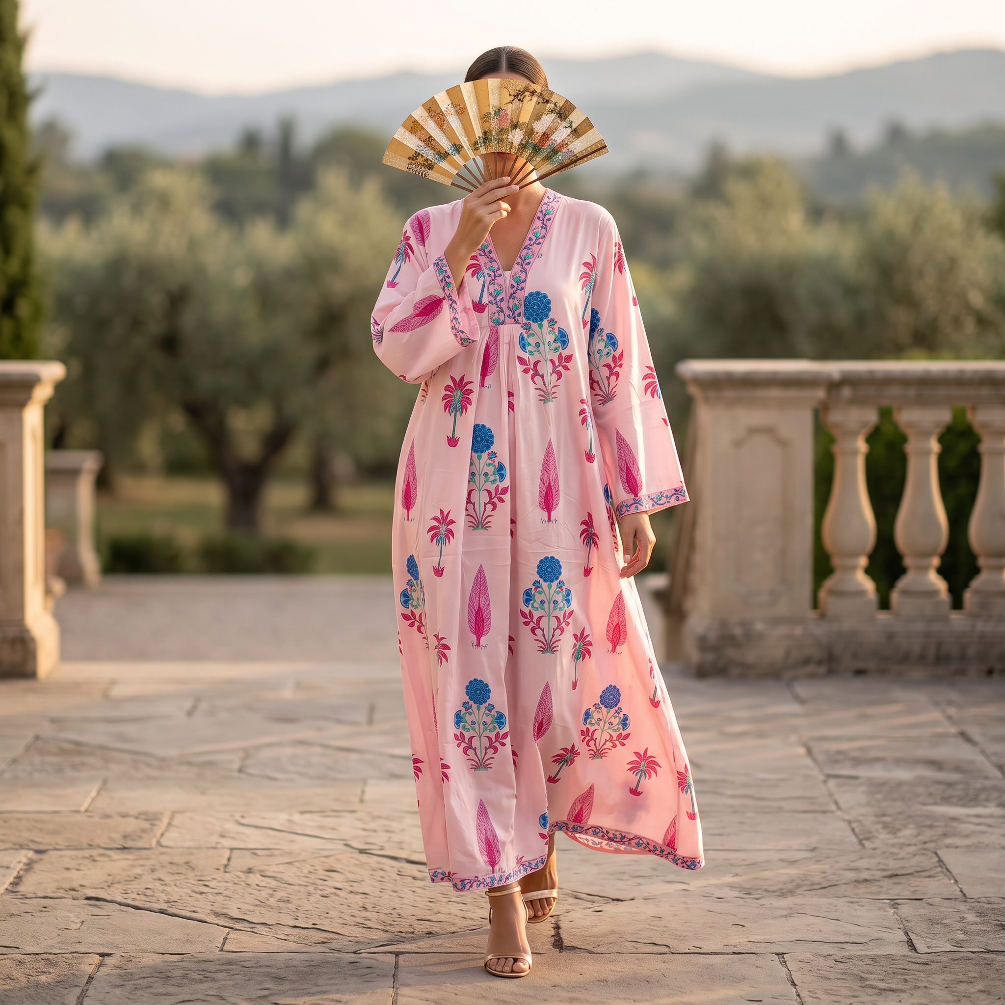 L/XL Liza  Printed Cotton Dress 57" Long Jalabiya RNY 1083