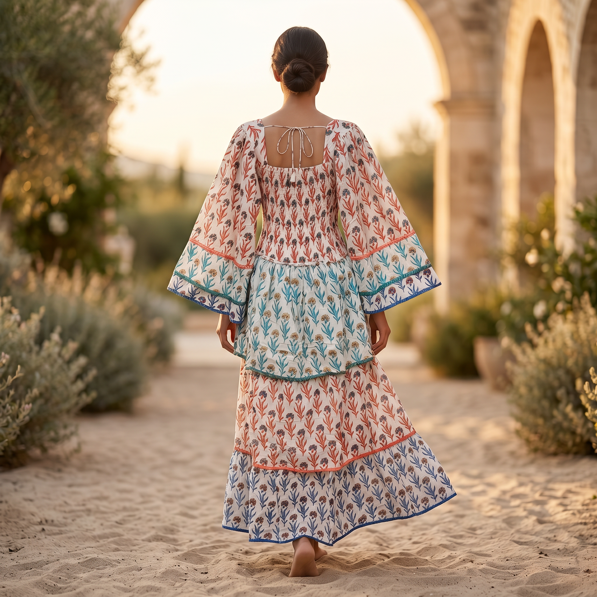 L-XL Rahima Printed Cotton Dress 57" Long Jalabiya