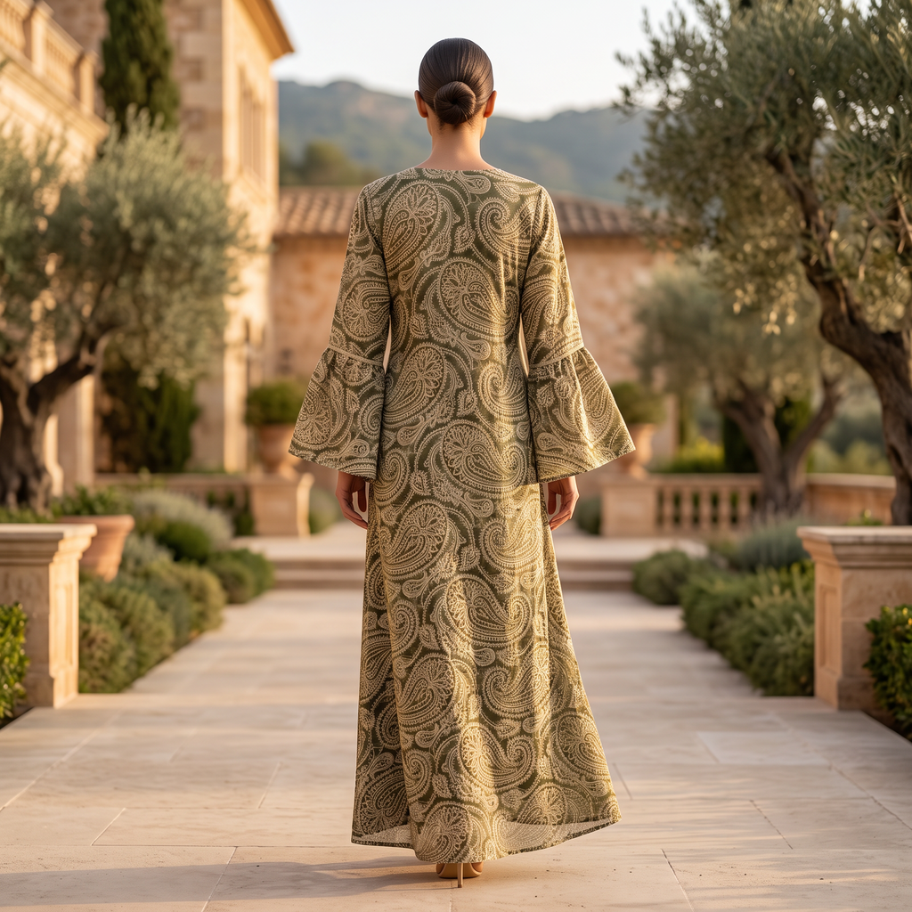 S-M Silk Marry Printed Cotton Dress 57" Long Jalabiya RN 978