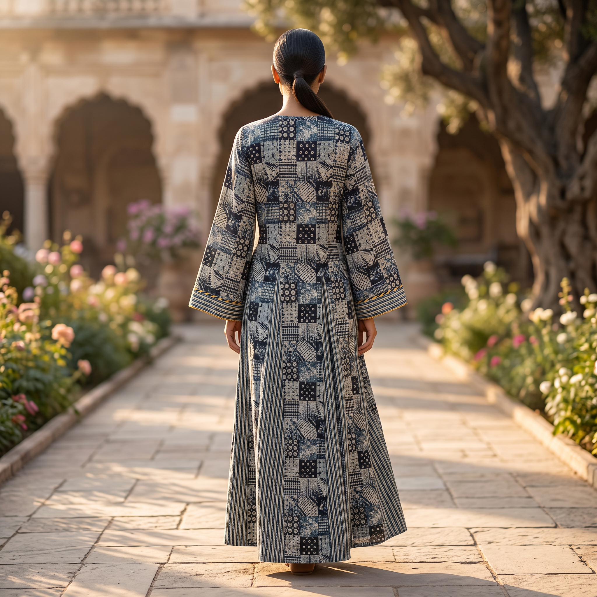 S-M Anaya Printed Cotton Dress 57" Long Jalabiya RN 1022