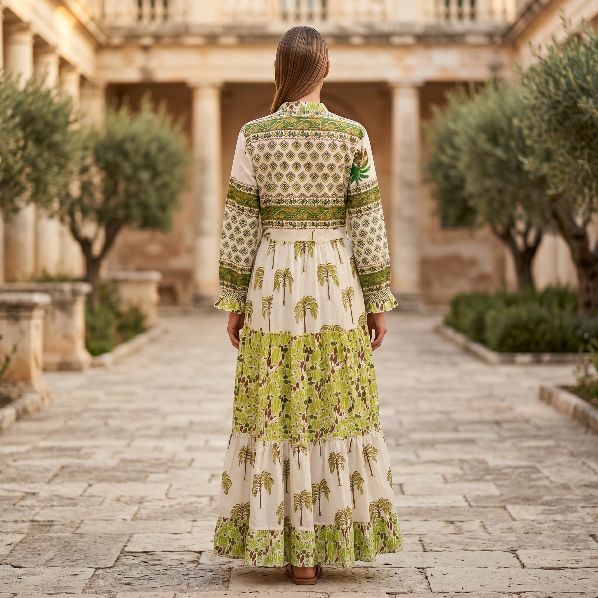 L-XL Afifa Printed Cotton Dress 57" Long Jalabiya