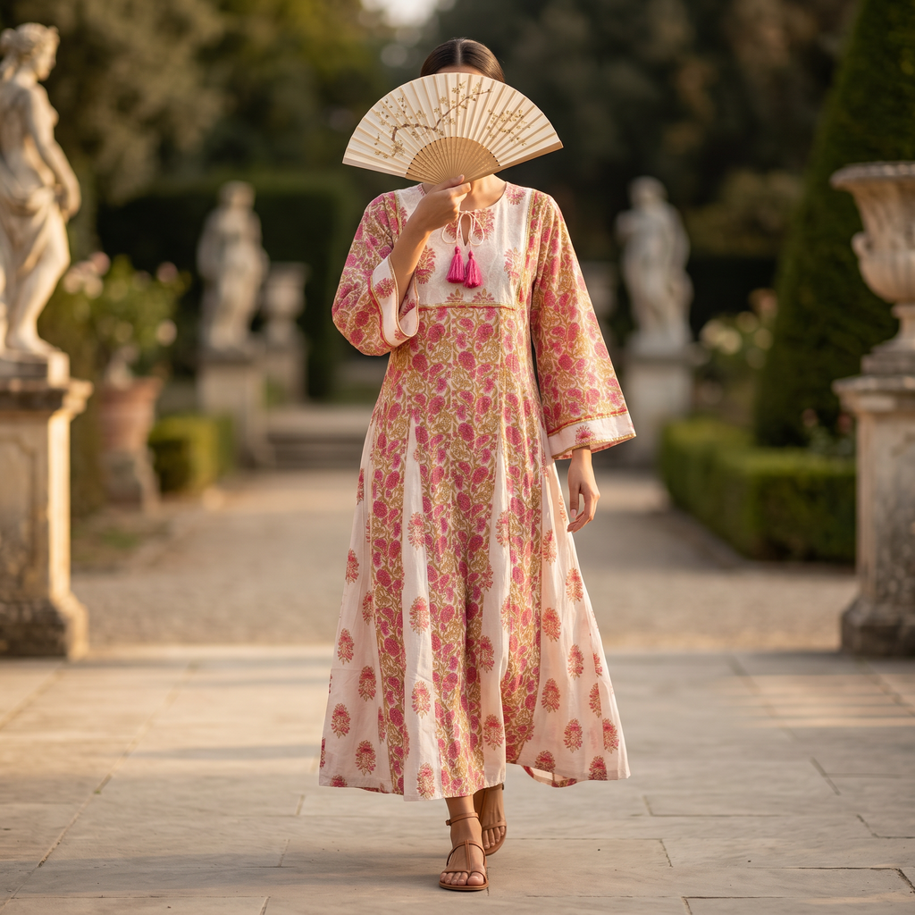 XS-S Anaya Printed Cotton Dress 54" Long Jalabiya TN 253