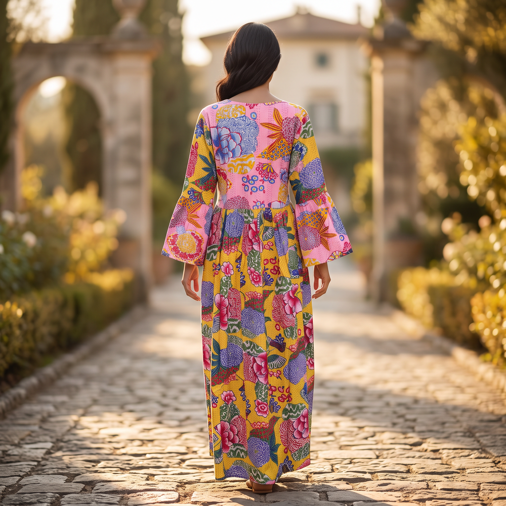 S/M Saida Printed Cotton Dress 57" Long Jalabiya TNY 764