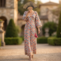 L-XL Priam Printed Cotton Dress 57" Long Jalabiya RN 1004