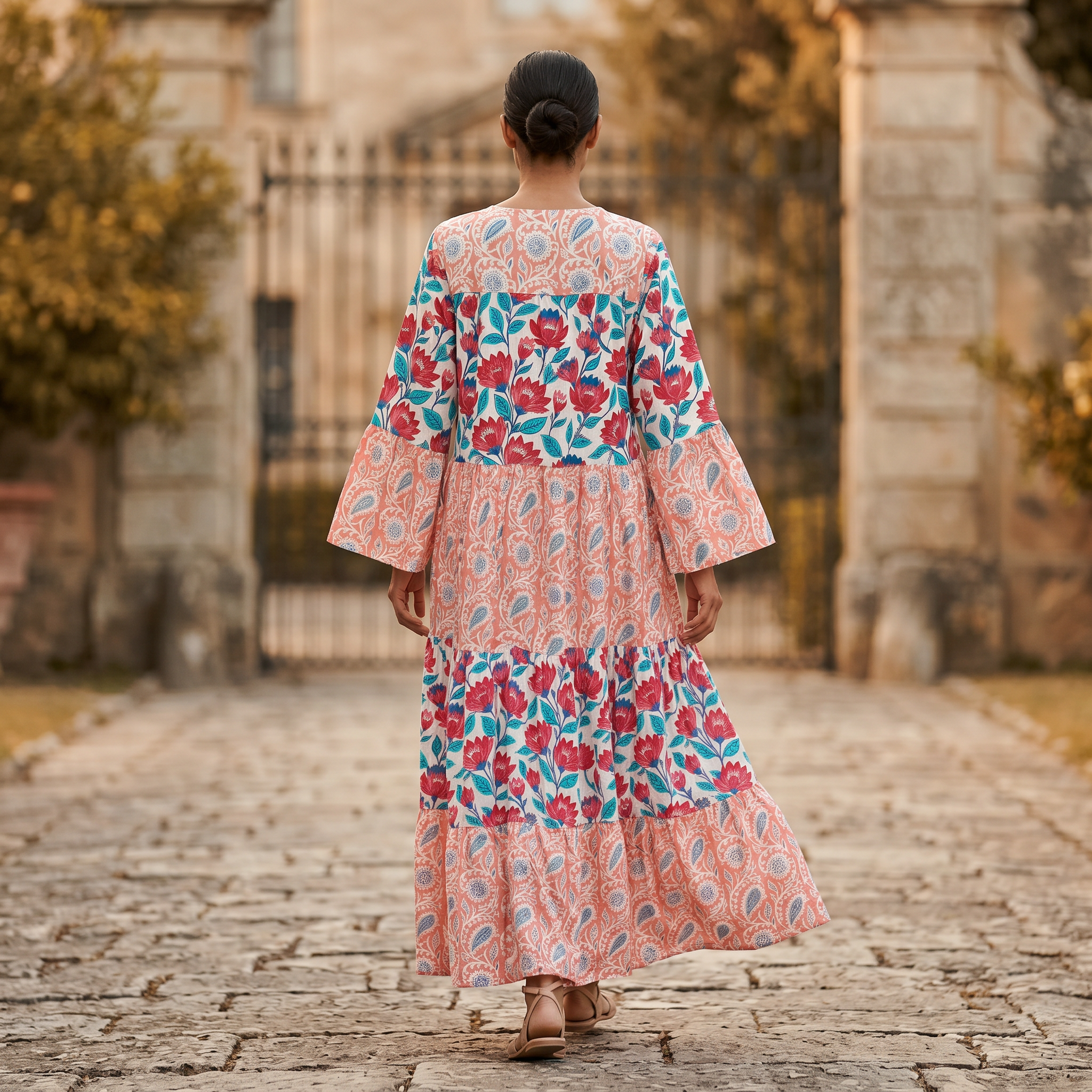 L-XL Moon Printed Cotton Dress 57" Long Jalabiya TN 287