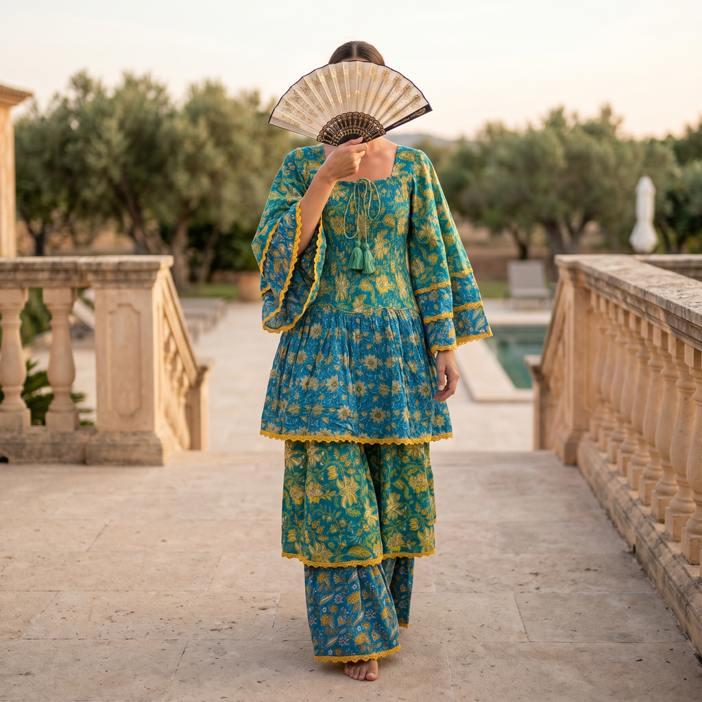 S-M Rahima Printed Cotton Dress 57" Long Jalabiya